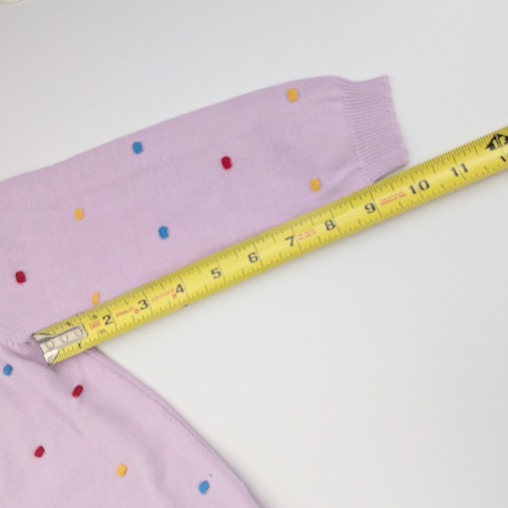 Girls Pastel Mauve Cardigan Sweater w/Colorful Raised Squares And Scalloped Hems - Picture 13 of 16